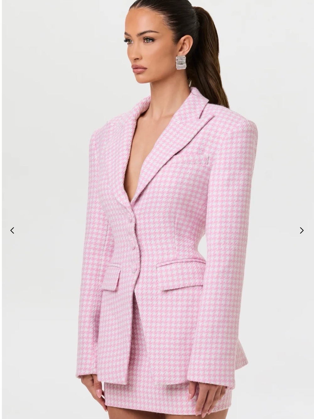 naked wardrobe Pink Houndstooth Blazer Jacket
